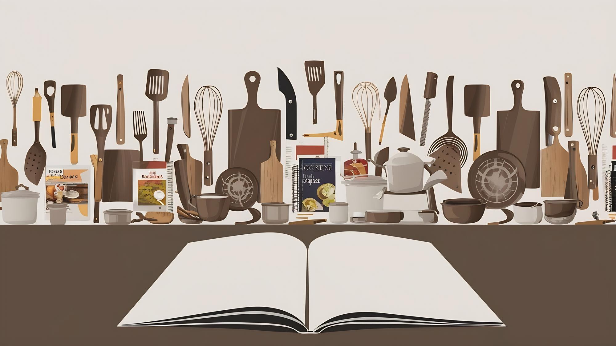 Set di utensili e libri di cucina